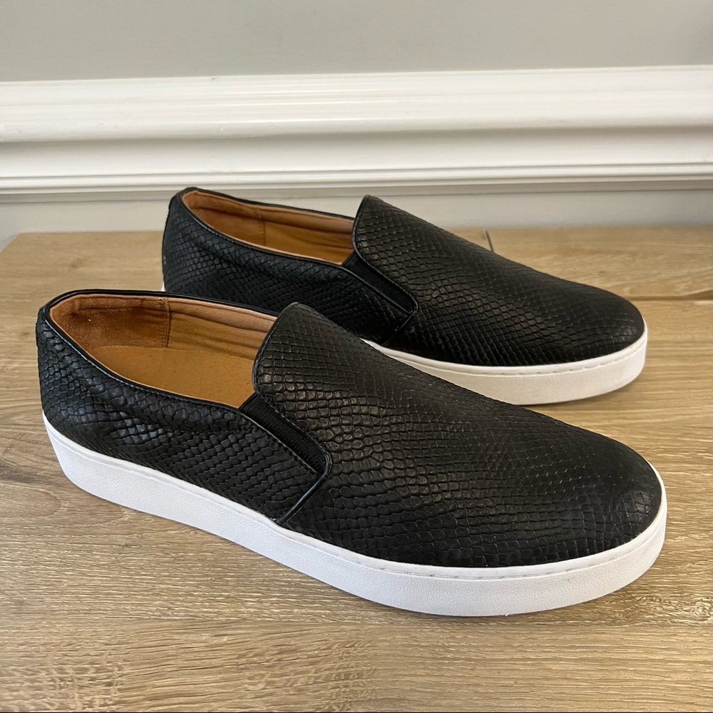 VIONIC Splendid Midi Snake Print Black Leather Slip On Sneakers